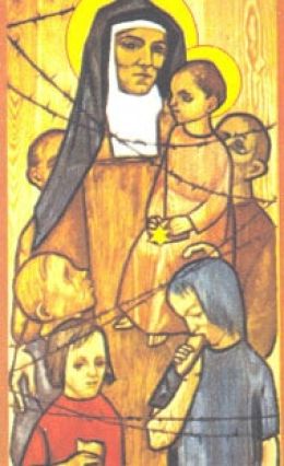 Tableau de Thérèse Bénédicte qui porte des enfants à Auschwitz